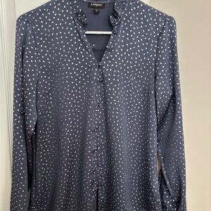 Express Dark Blue Blouse with White Dots